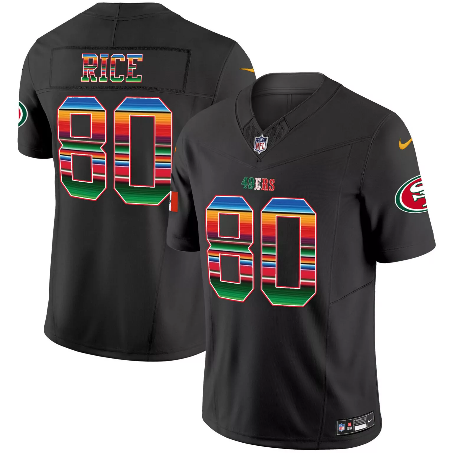 Jerry Rice 80 49ERS Jersey Black Cinco De Mayo Men Custom Design Red Orange Yellow