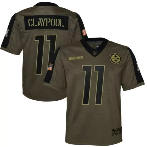 Chase Claypool 11 Jersey Olive Green Salute To Service Pittsburgh Steelers Us Flag