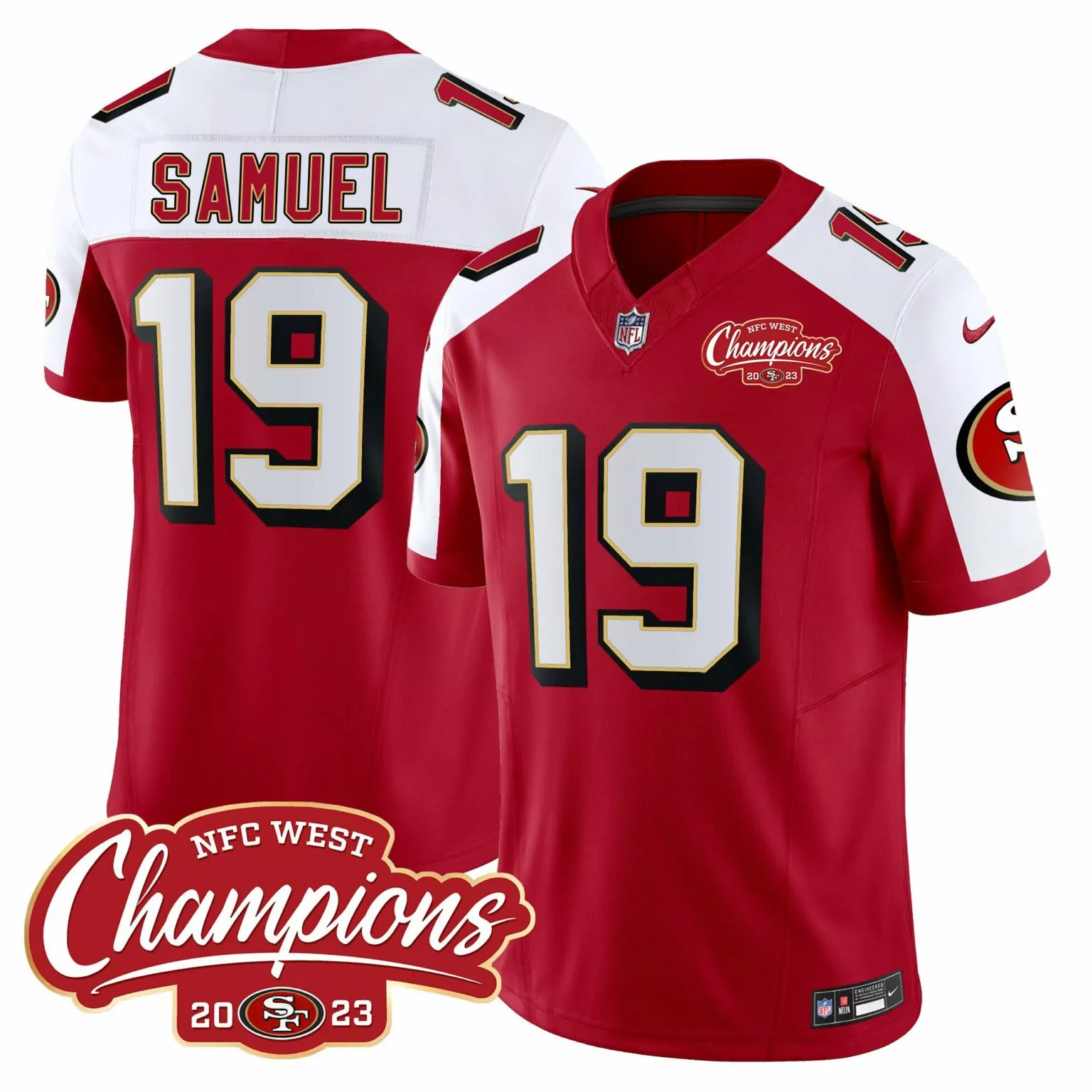 Deebo Samuel 19 Jersey Red NFC West Champions San Francisco 49ers 2023 Men White