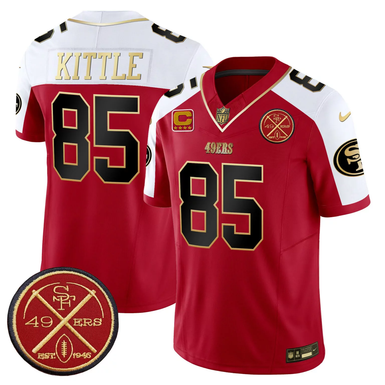 George Kittle 85 49ERS Jersey Red 75th Anniversary 1946 Men White Gold Alternate