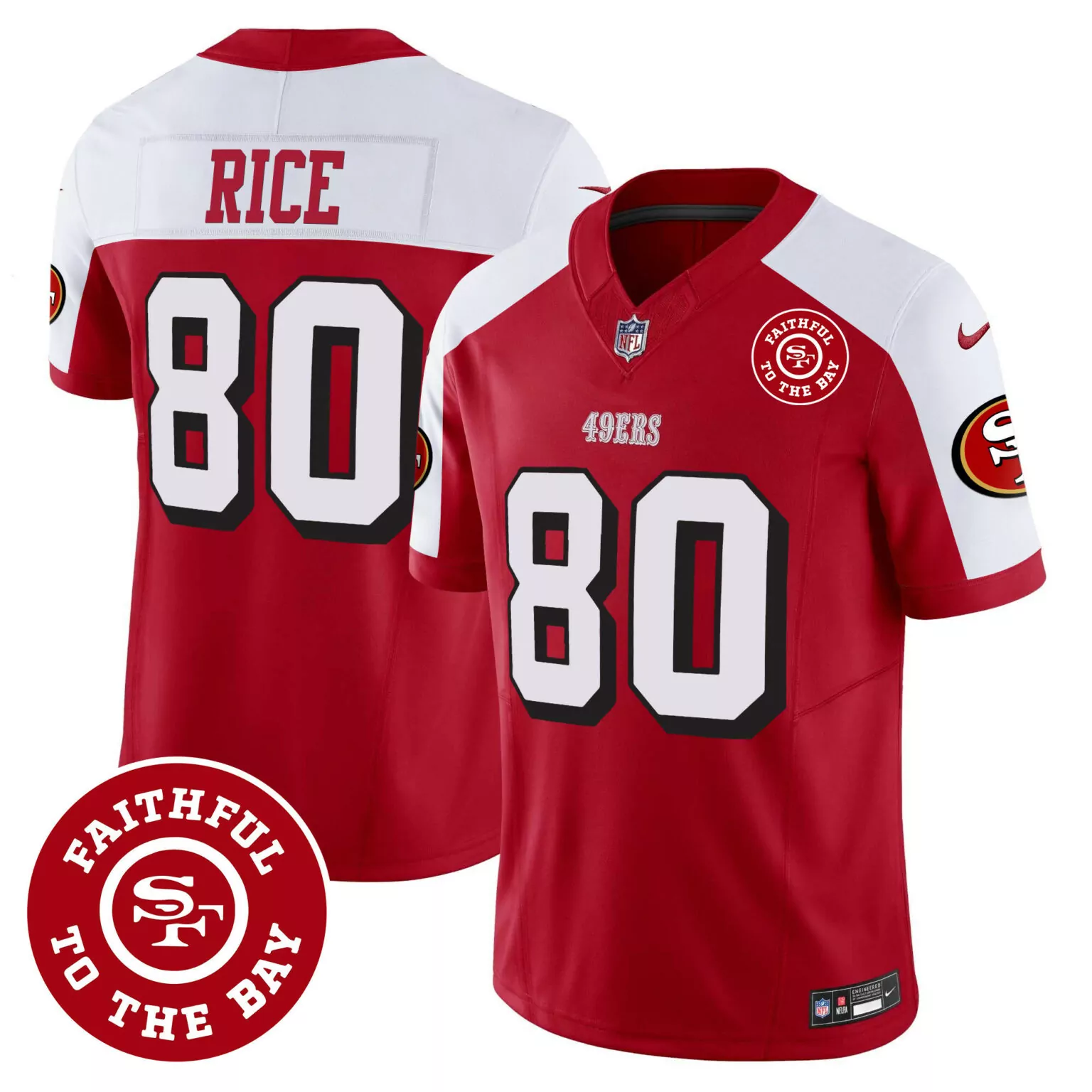 Jerry Rice 80 49ERS Jersey Red Faithful To Bay Men Official White Alternate v2 All