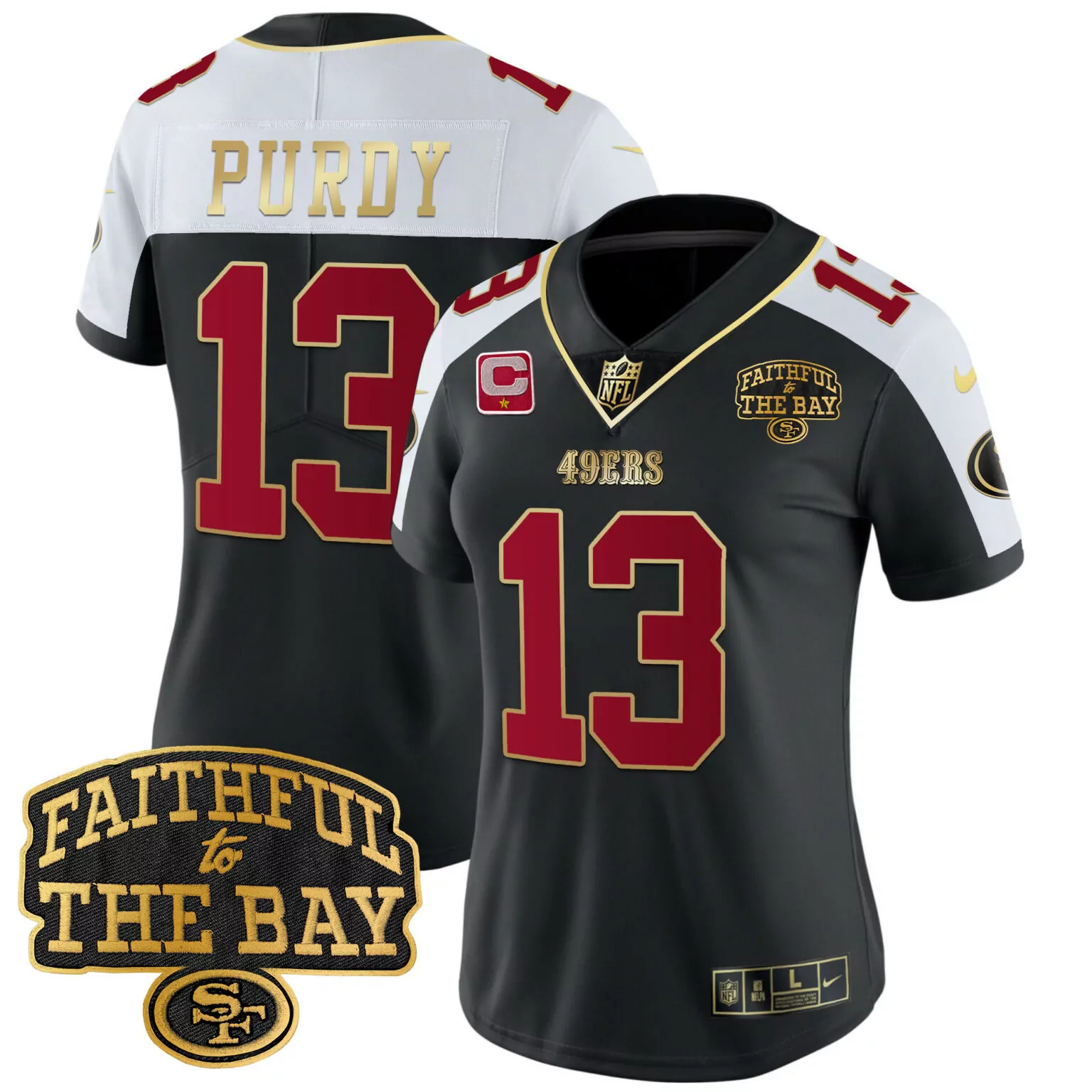 Brock Purdy 13 49ERS Jersey Black Faithful To The Bay Men Alternate Split Design