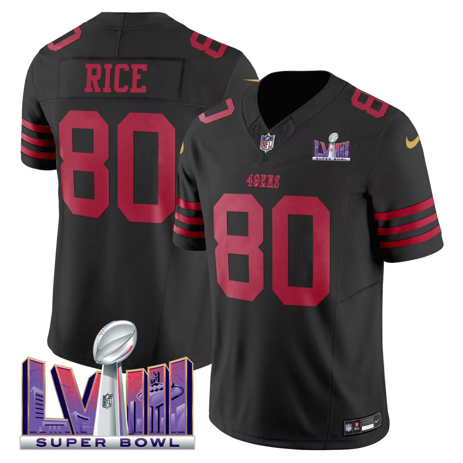 Jerry Rice 80 49ERS Jersey Black Super Bowl Lviii Men Red All Stitched