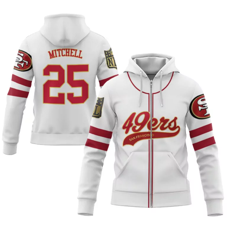 Mitchell 25 San Francisco 49ers Jersey White Null Men Hoodie Red Cool Base Limited
