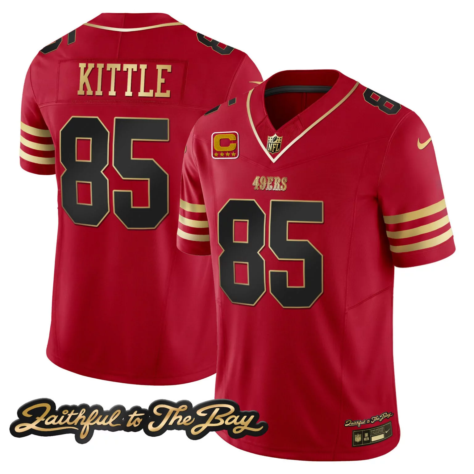 George Kittle 85 49ERS Jersey Red Faithful To The Bay Captain's Stars Men Alternate