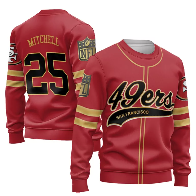 Mitchell 25 49ers Jersey Red Gold Cool Base Limited