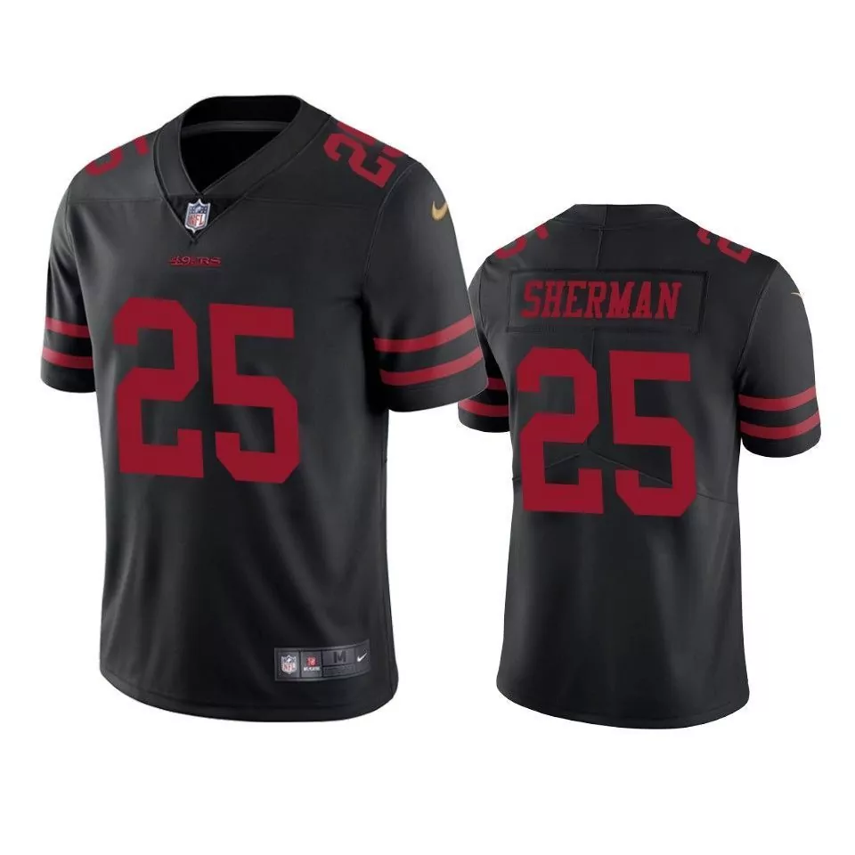 Richard Sherman 25 49ERS Jersey Black Men Replica Red Vapor Limited