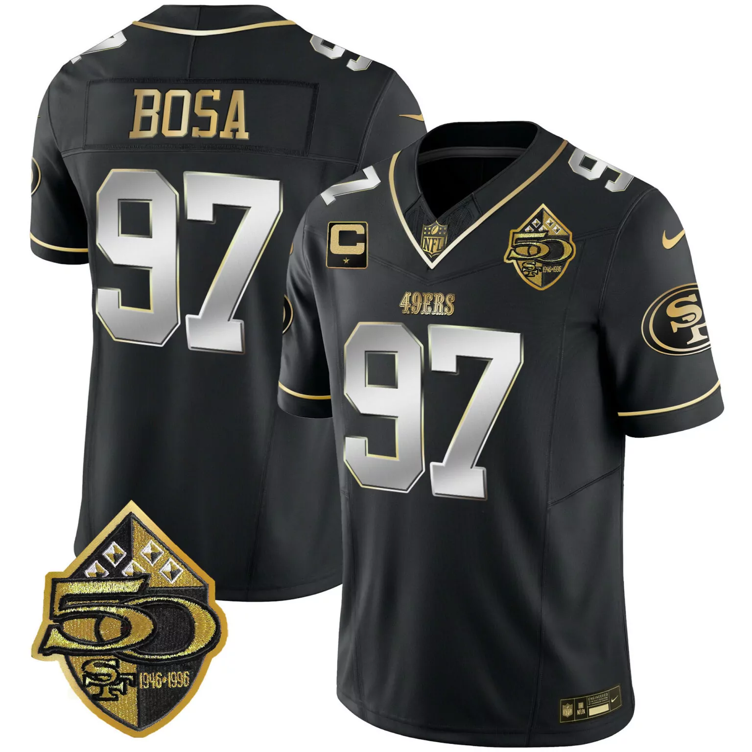 Nick Bosa 97 49ERS Jersey Black 1996 Throwback 50th Anniversary 1946-1996 Men Gold