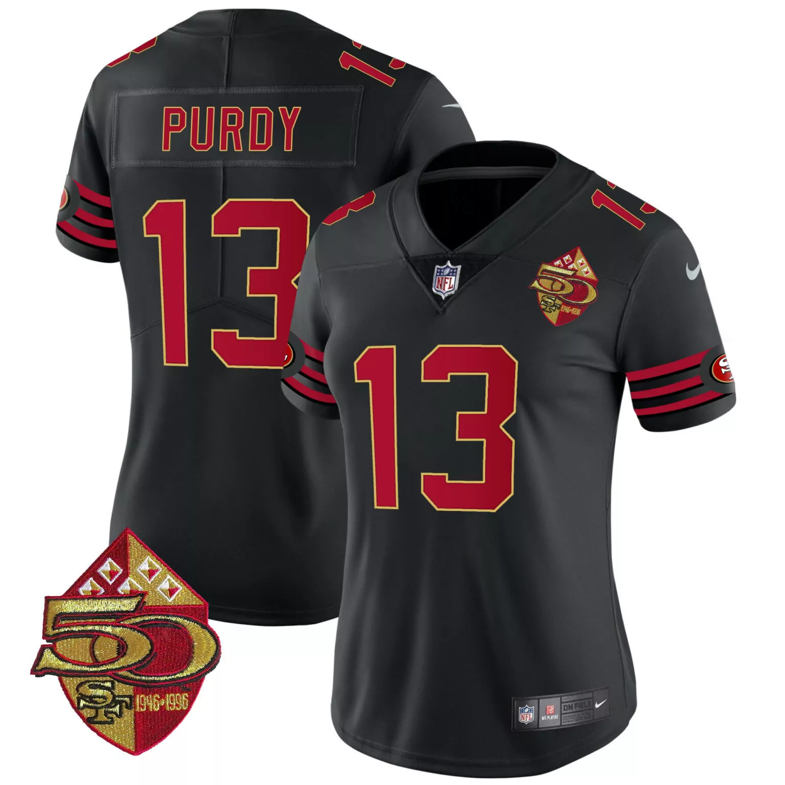 Brock Purdy 13 Jersey Black 50th Anniversary San Francisco 49ers 1946-1996 Women