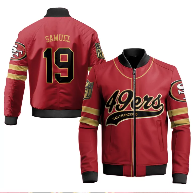 Deebo Samuel 19 Jersey Red San Francisco 49ers Men Bomber Jacket Gold Black Cool