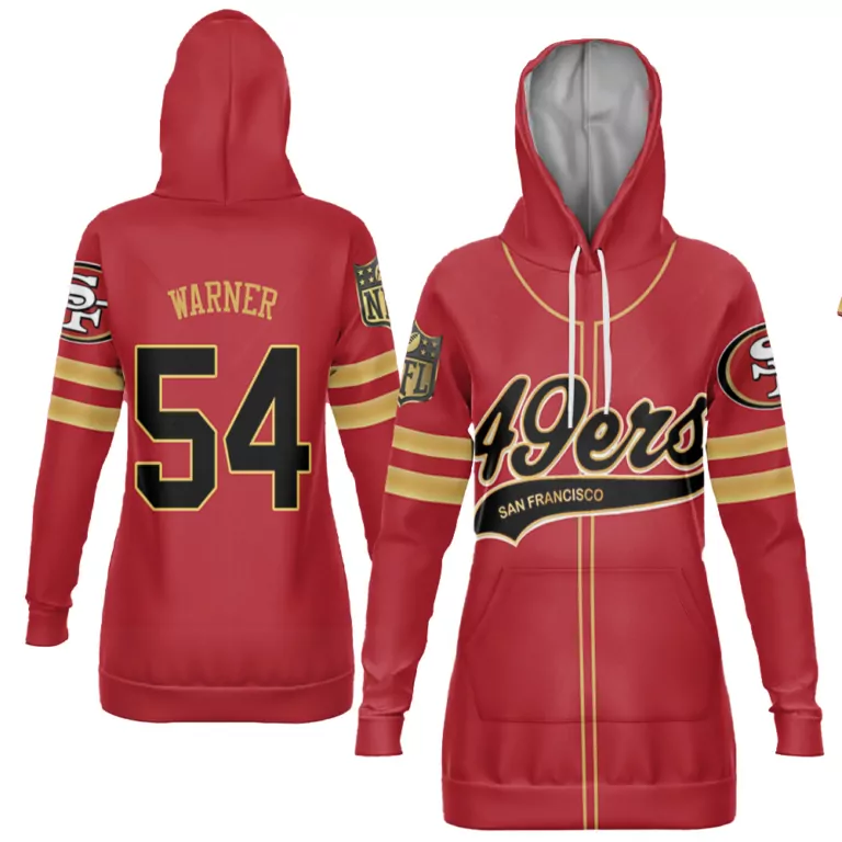 Fred Warner 54 Jersey Red San Francisco 49ers Women Hoodie Gold Cool Base Limited