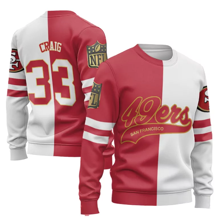 Craig 33 San Francisco 49ers Jersey Red Men Sweatshirt Split Design White Cool Base
