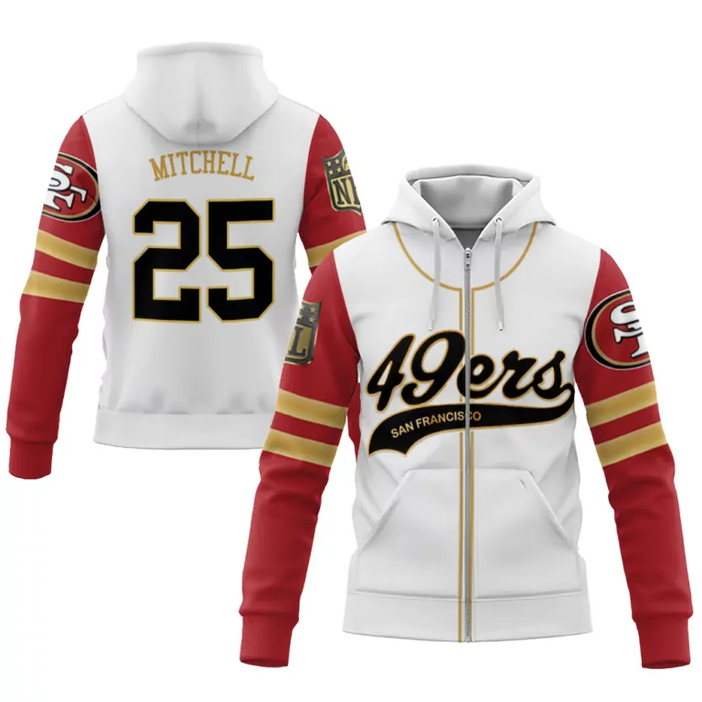 Mitchell 25 San Francisco 49ers Jersey White Men Hoodie Red Gold Cool Base Limited