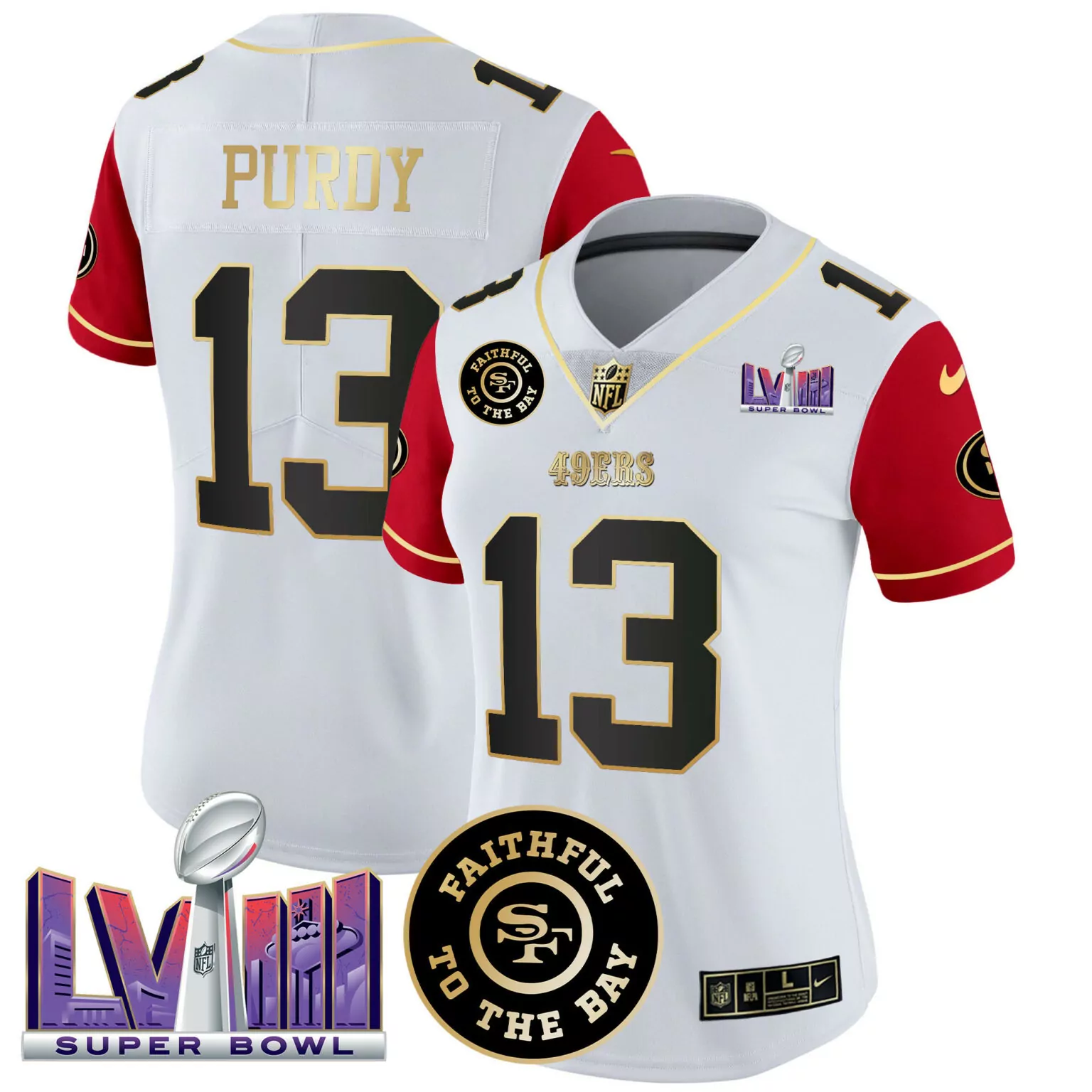 Brock Purdy 13 49ERS Jersey White Super Bowl Lviii Faithful To Bay 2023 Men Replica