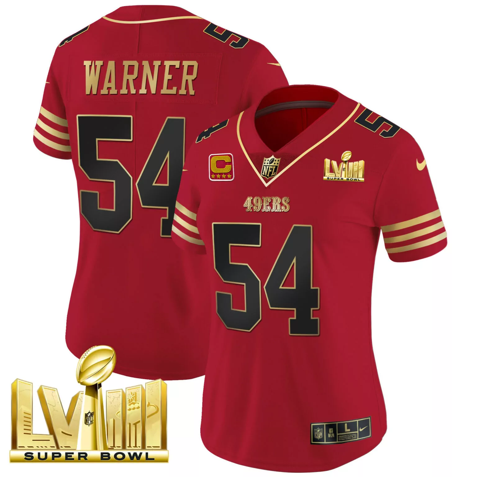 Fred Warner 54 49ERS Jersey Red Super Bowl Lviii Men Gold Black All Stitched