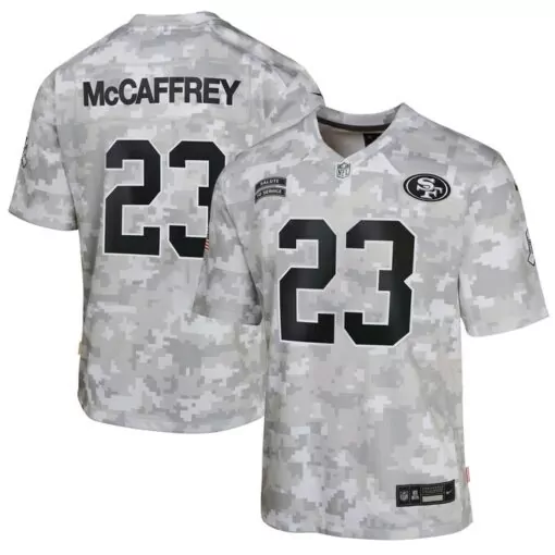 Christian Mccaffrey 23 Jersey White San Francisco 49ers Salute To Service Men Game