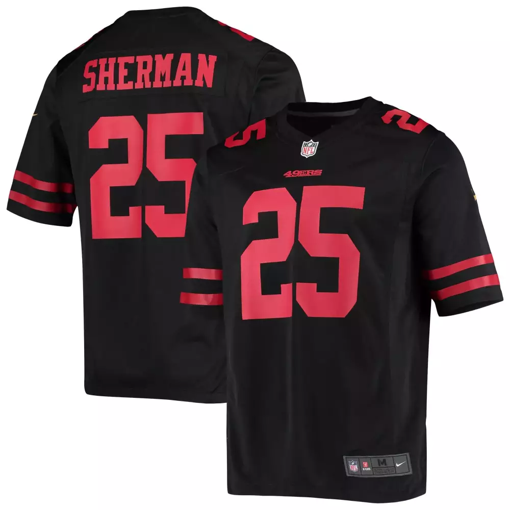 Richard Sherman 25 49ERS Jersey Black Men Replica Red Game