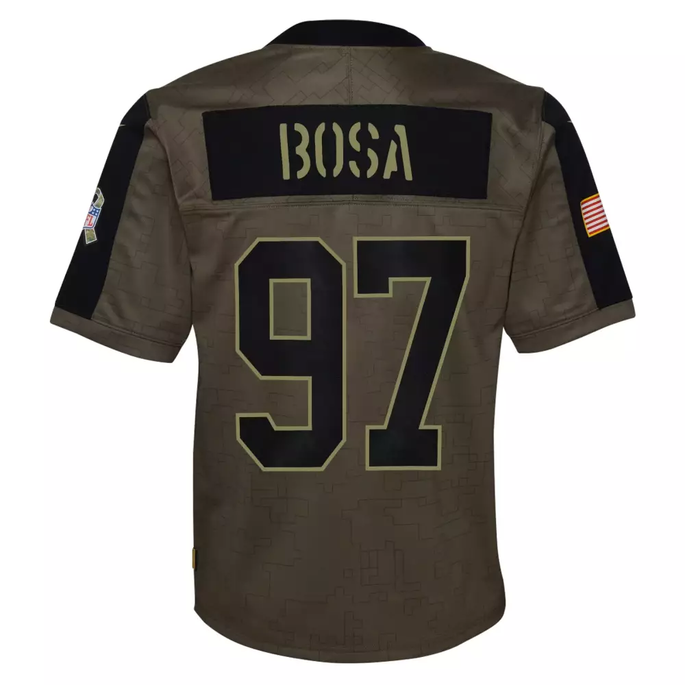 Nick Bosa 97 NFC Jersey Olive Green Salute To Service Men Custom Design Black Gold