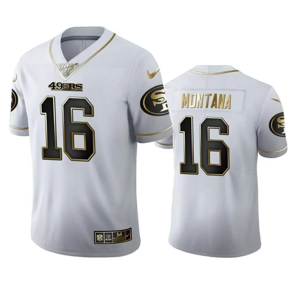 Joe Montana 16 49ERS Jersey White Men Alternate Gold Black