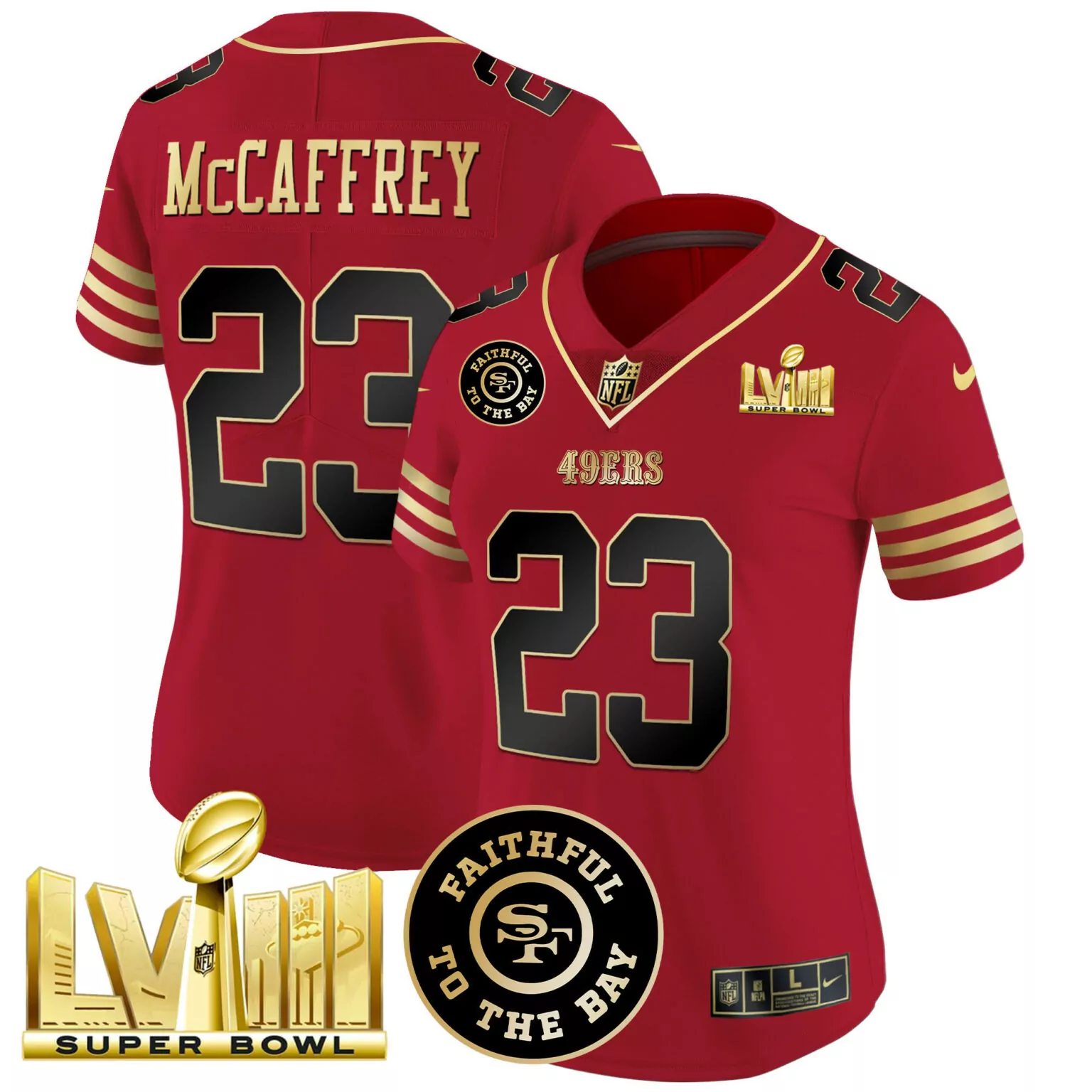 Christian Mccaffrey 23 49ERS Jersey Red Super Bowl Lviii Faithful To Bay Men Replica