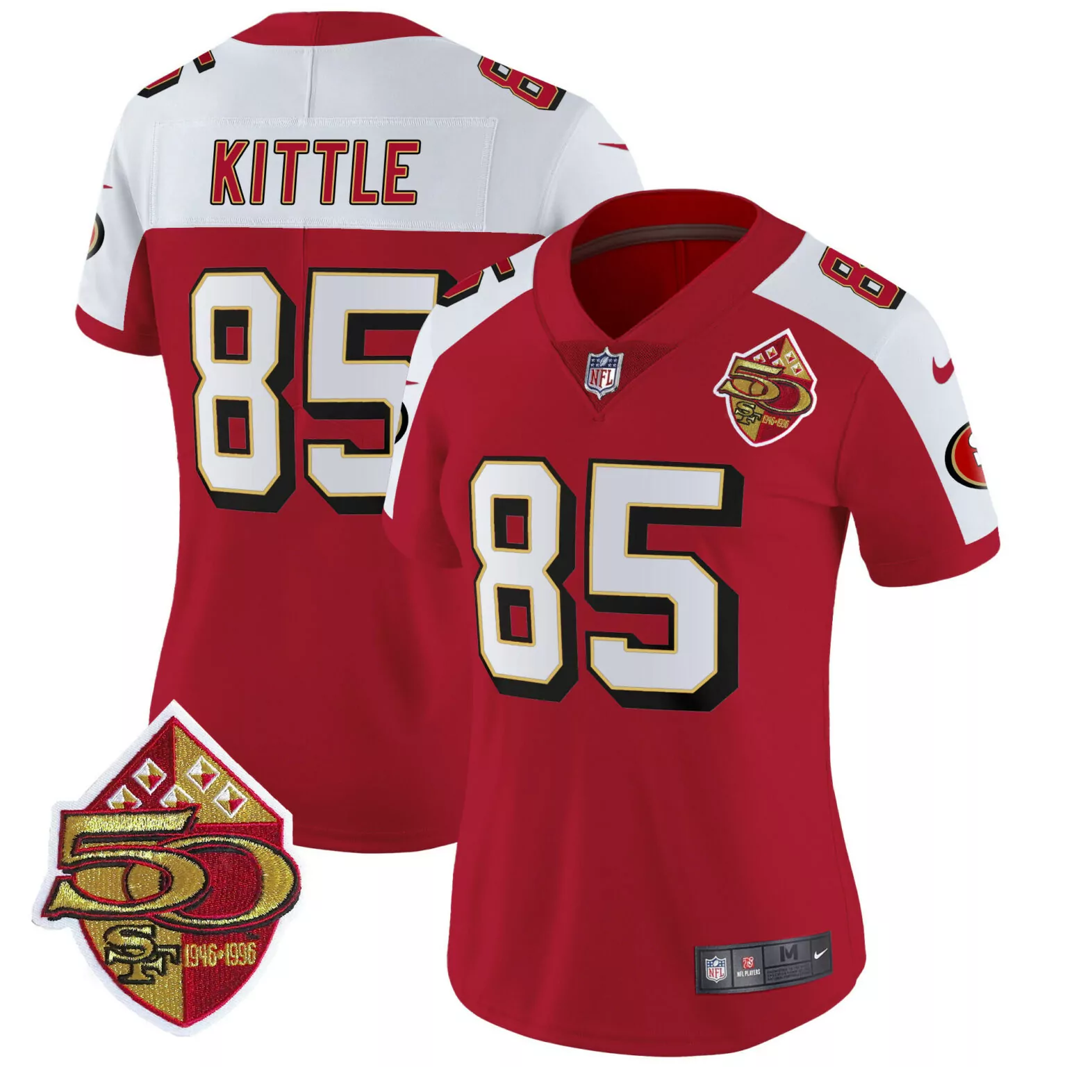 George Kittle 85 49ers Jersey Red 50th Anniversary Men Standard White Alternate Throwback