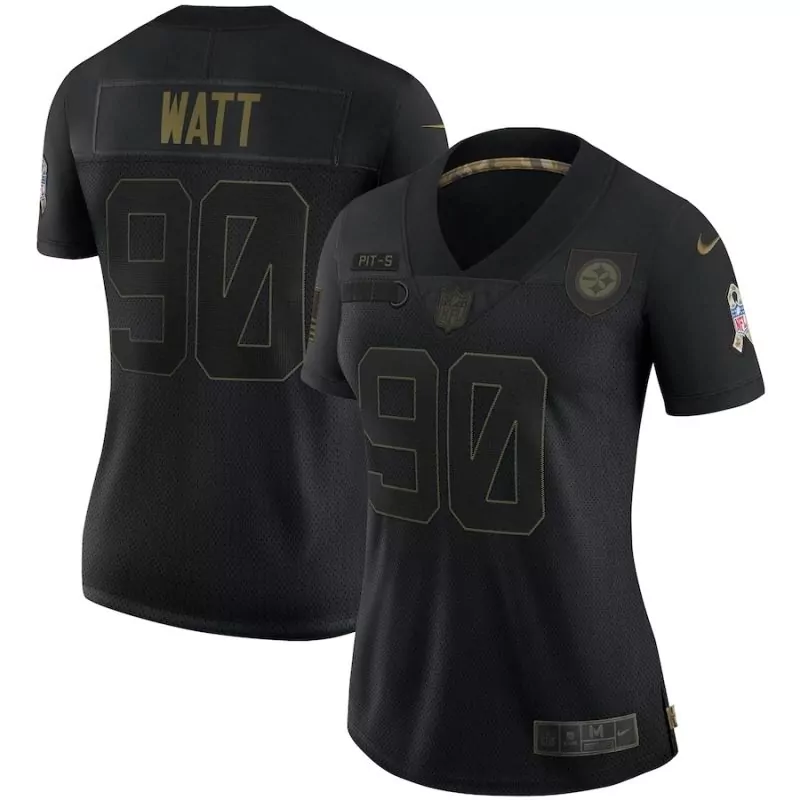 T.j. Watt 90 Steelers Jersey Black Salute To Service Men Gold Vapor