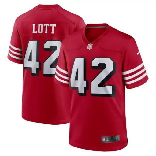 Ronnie Lott 42 Jersey Red San Francisco 49ers Men Game White Retired Alternate