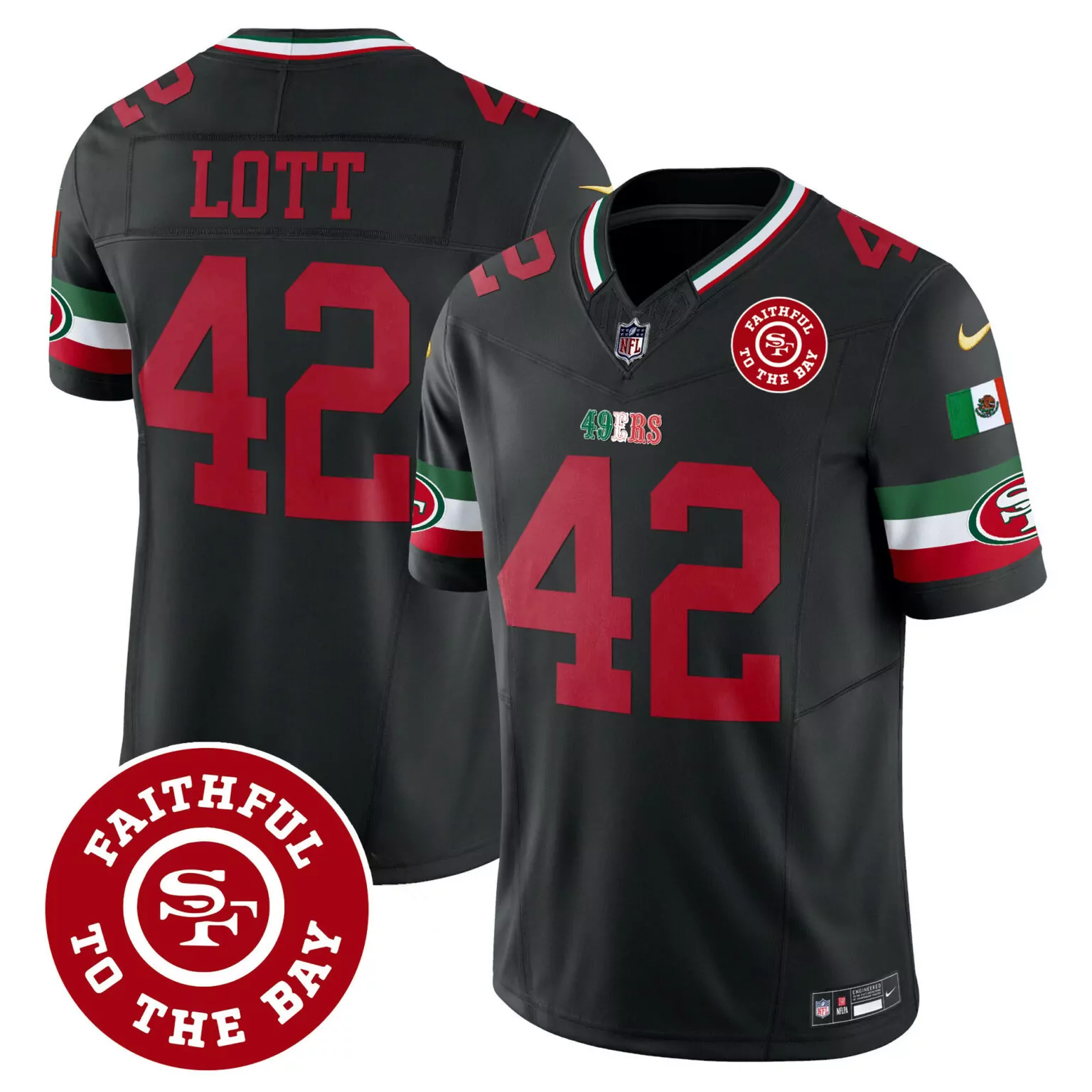 Ronnie Lott 42 Jersey Black Mexico San Francisco 49ers Nflpa Faithful To Bay 2023