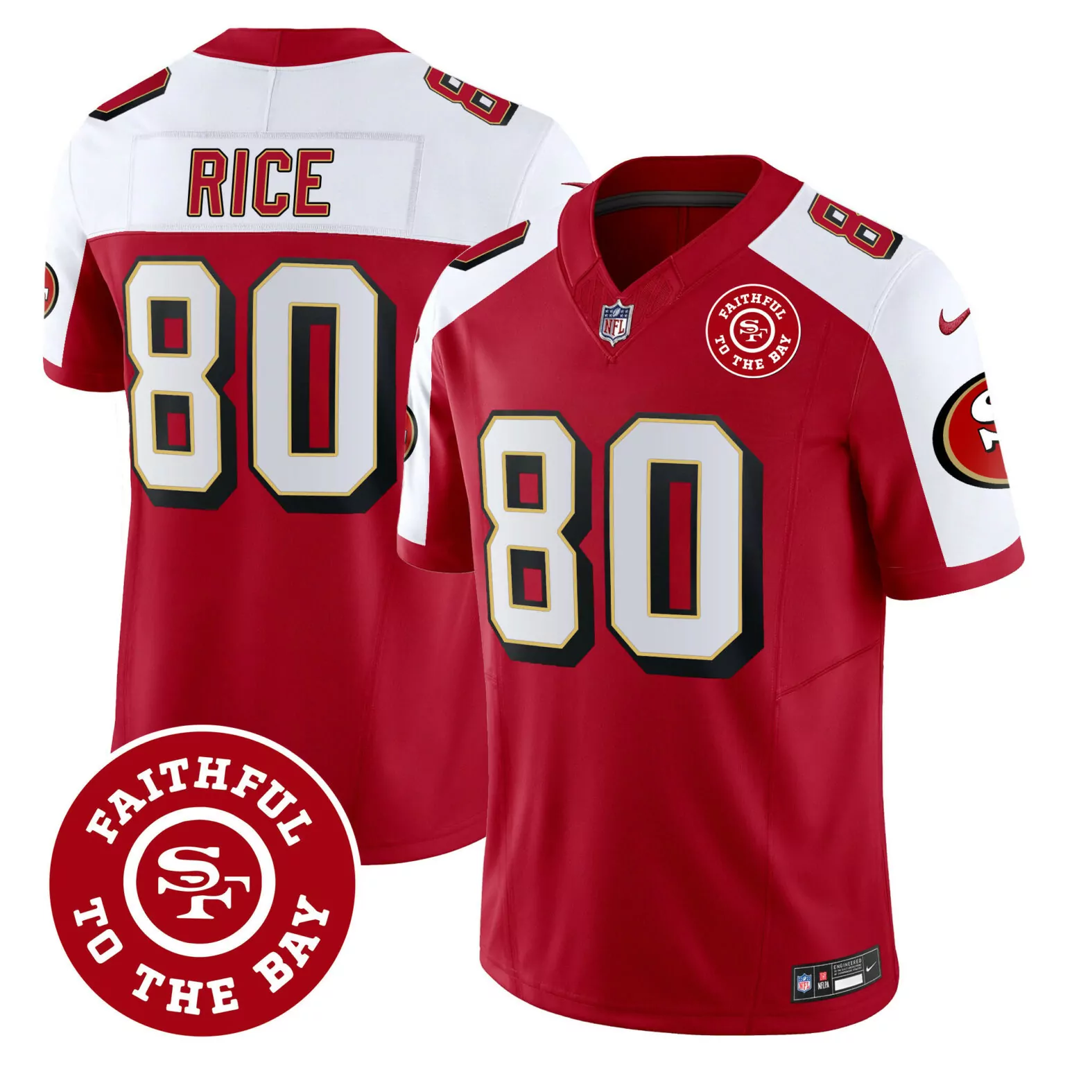 Jerry Rice 80 San Francisco 49ers Jersey Red Faithful To Bay Men Standard White Black