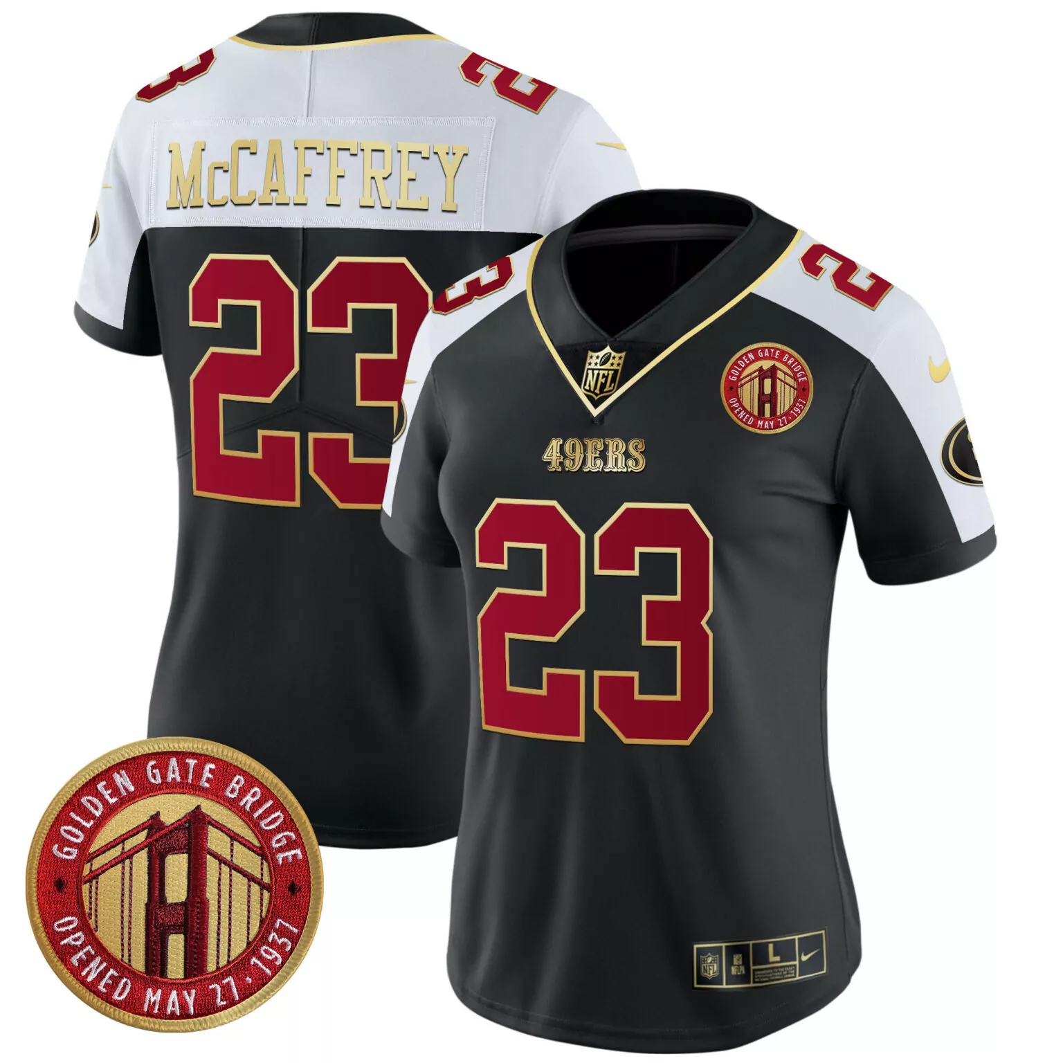 Christian Mccaffrey 23 49ERS Jersey Black Golden Gate Bridge Men NFL Alternate Split Design