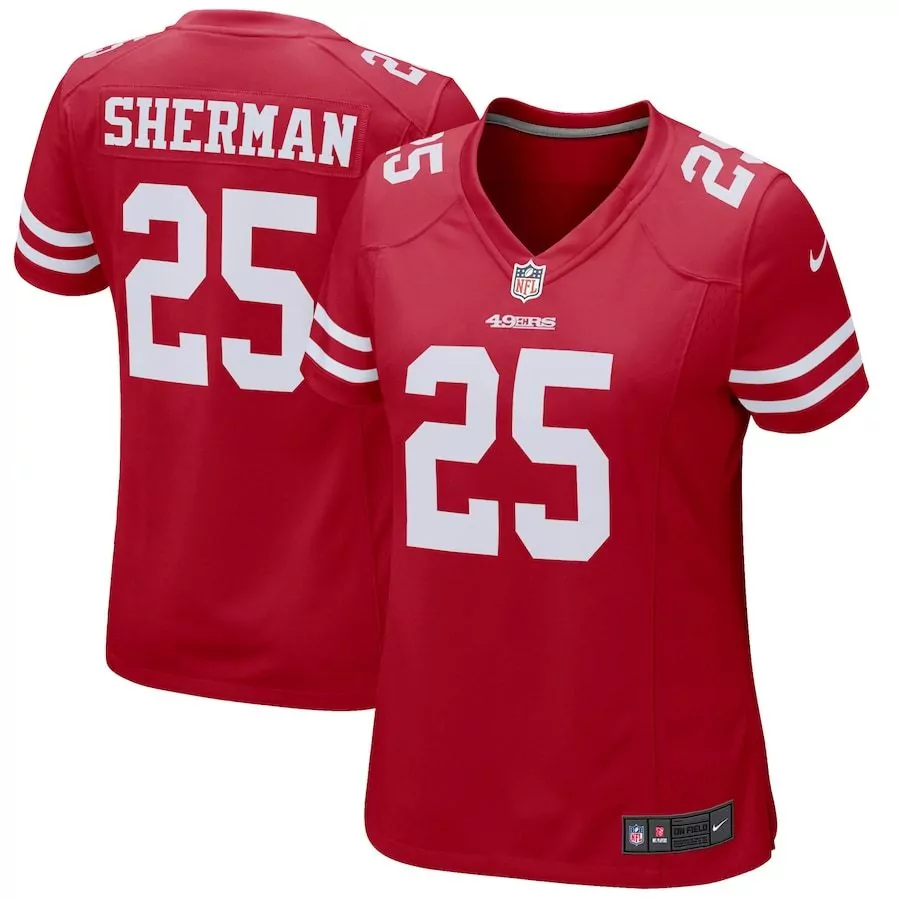 Richard Sherman 25 49ERS Jersey Red Men NFL White Game