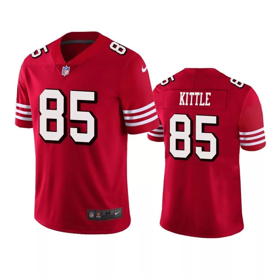 George Kittle 85 49ers Jersey Red Men Game White Vapor Limited