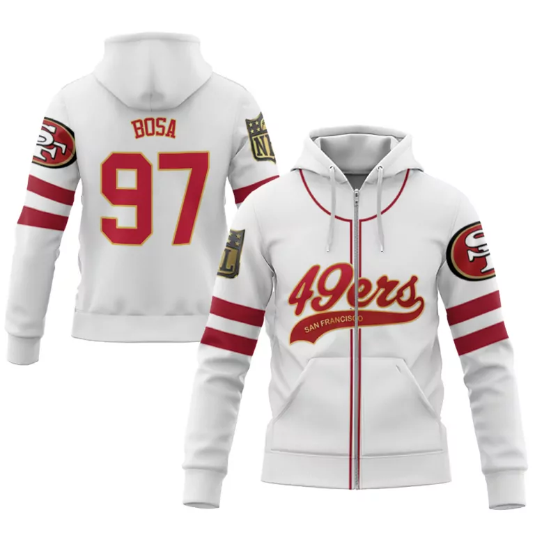 Nick Bosa 97 San Francisco 49ers Jersey White Men Zip-up Hoodie Red Cool Base Limited