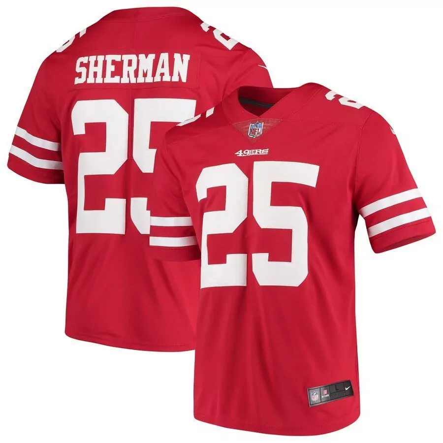 Richard Sherman 25 49ERS Jersey Red Men Authentic White Vapor Limited