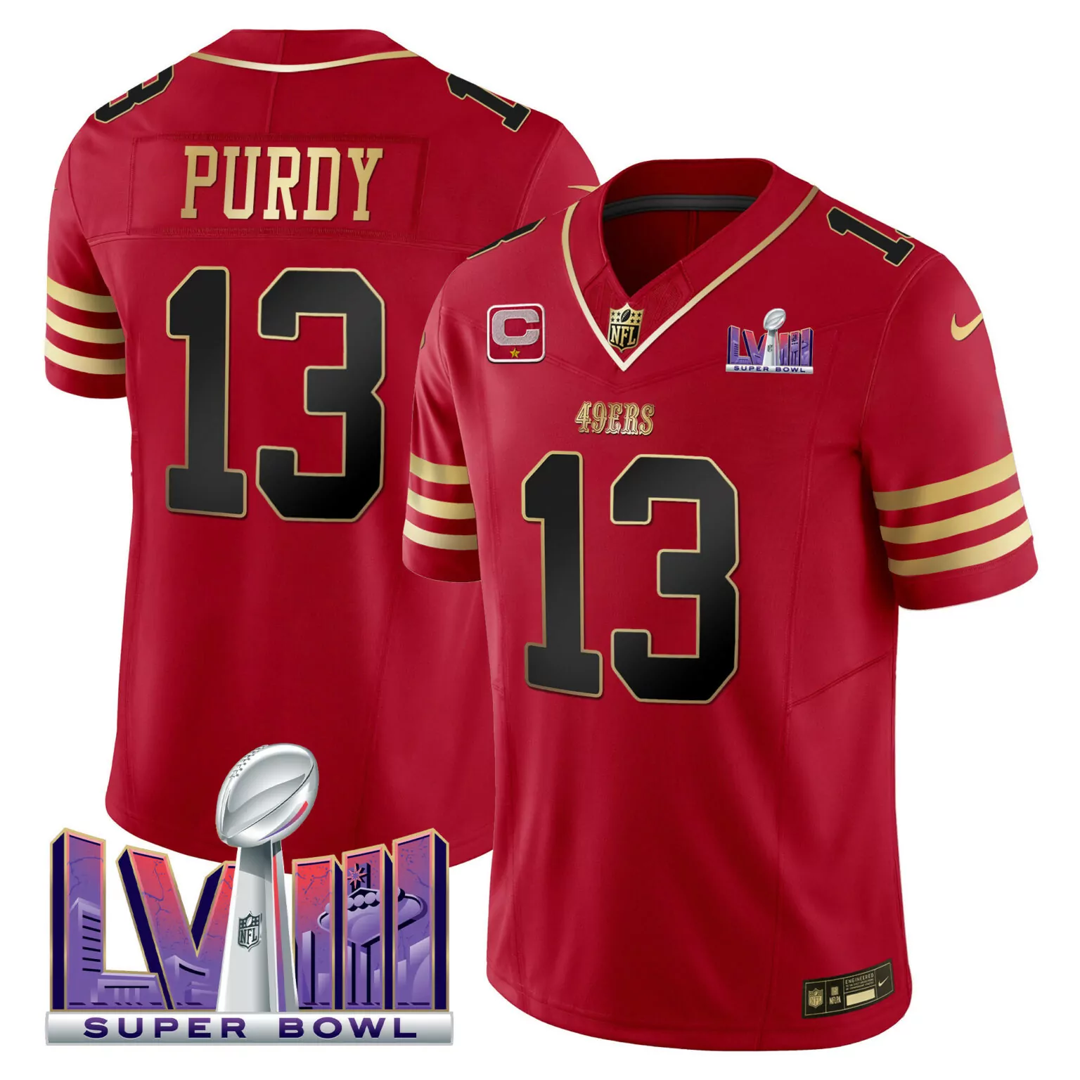 Brock Purdy 13 49ERS Jersey Red Super Bowl Lviii Men Gold Black All Stitched