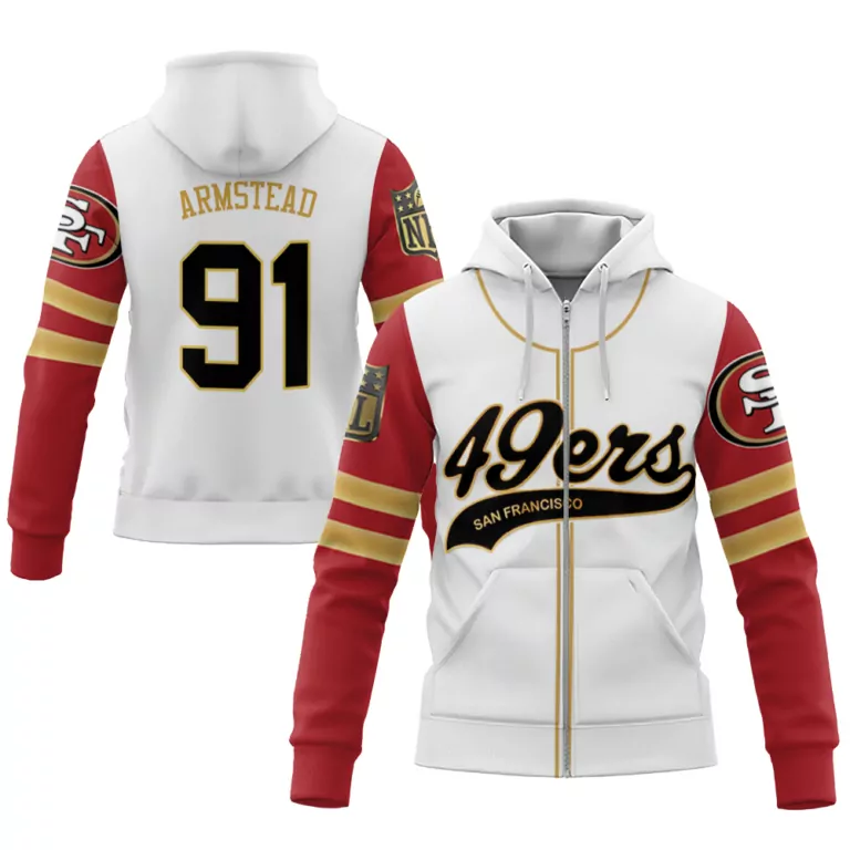 Armstead 91 San Francisco 49ers Jersey White Men Hoodie Red Gold Cool Base Limited