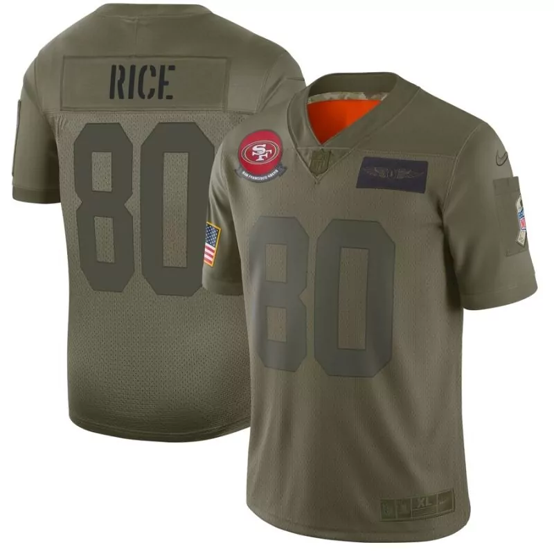 Jerry Rice 80 San Francisco 49ers Jersey Olive Salute To Service Us Flag Men Replica
