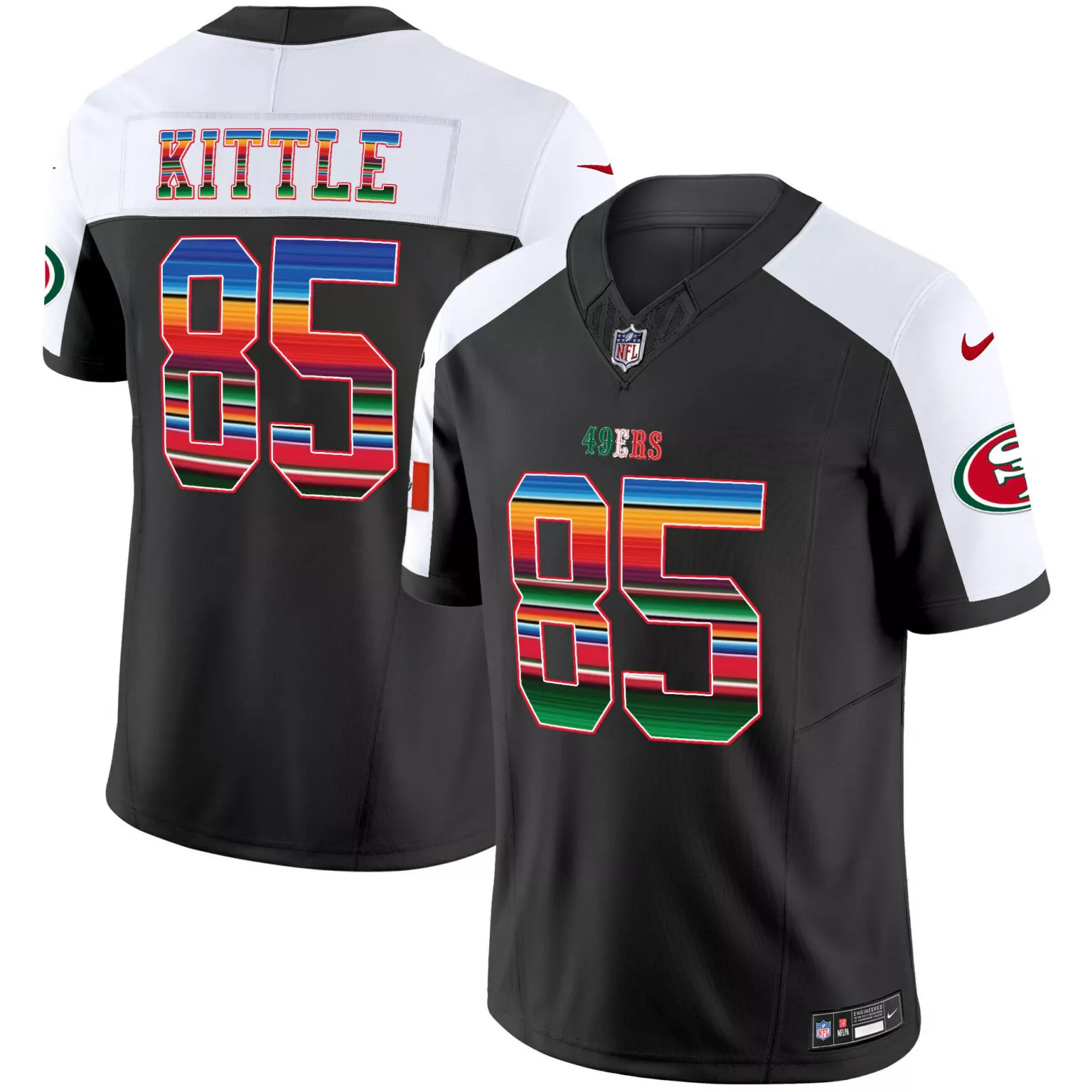 George Kittle 85 49ERS Jersey Black Men Split Custom Design White Red Green Blue