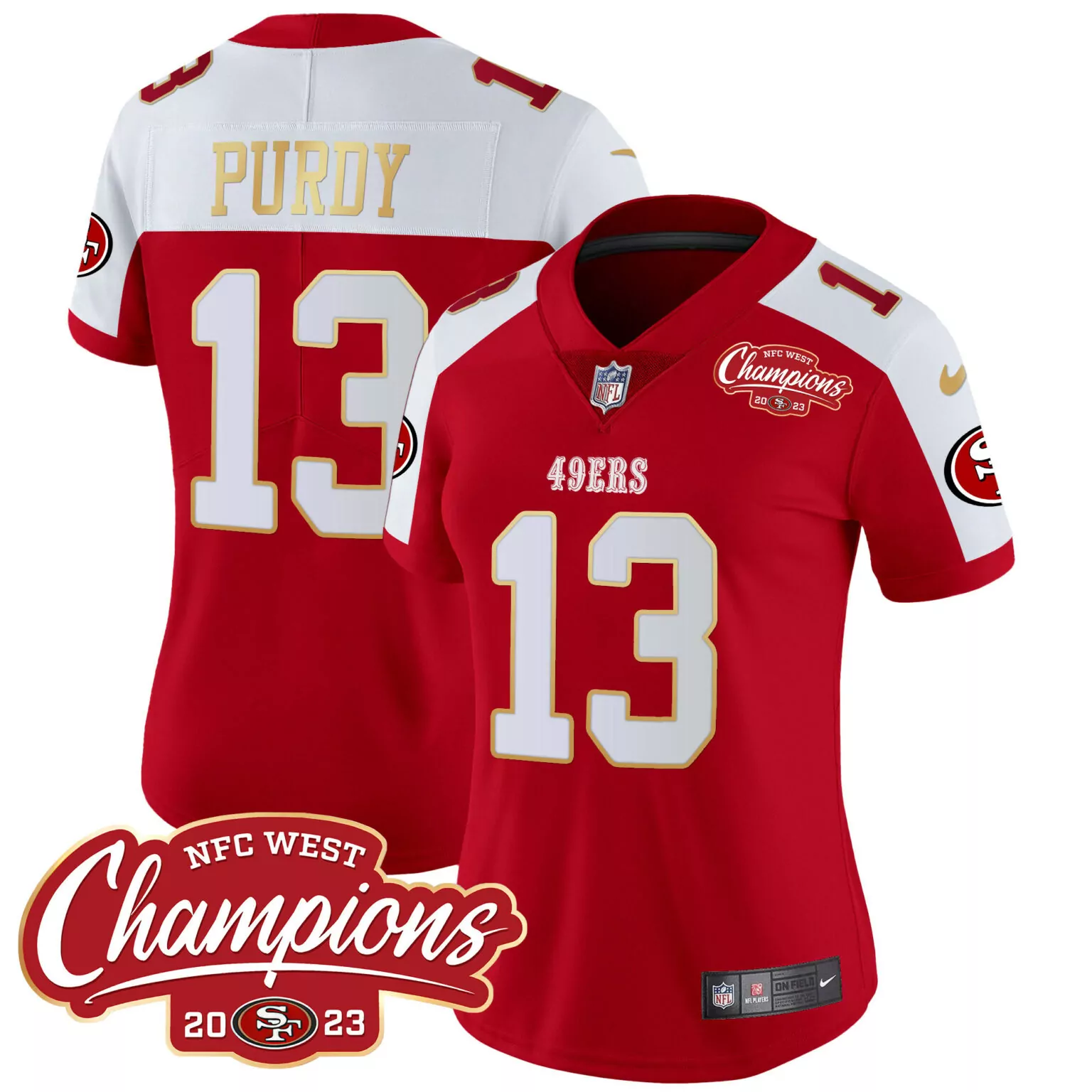 Brock Purdy 13 49ERS Jersey Red NFC West Champions Men Replica White Gold Alternate