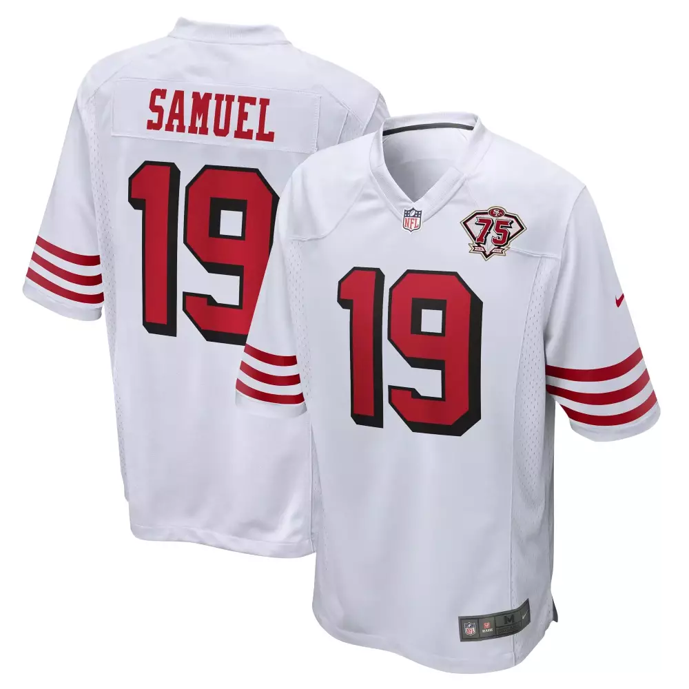 Deebo Samuel 19 49ers Jersey White 75th Anniversary Men Replica Red Black Alternate