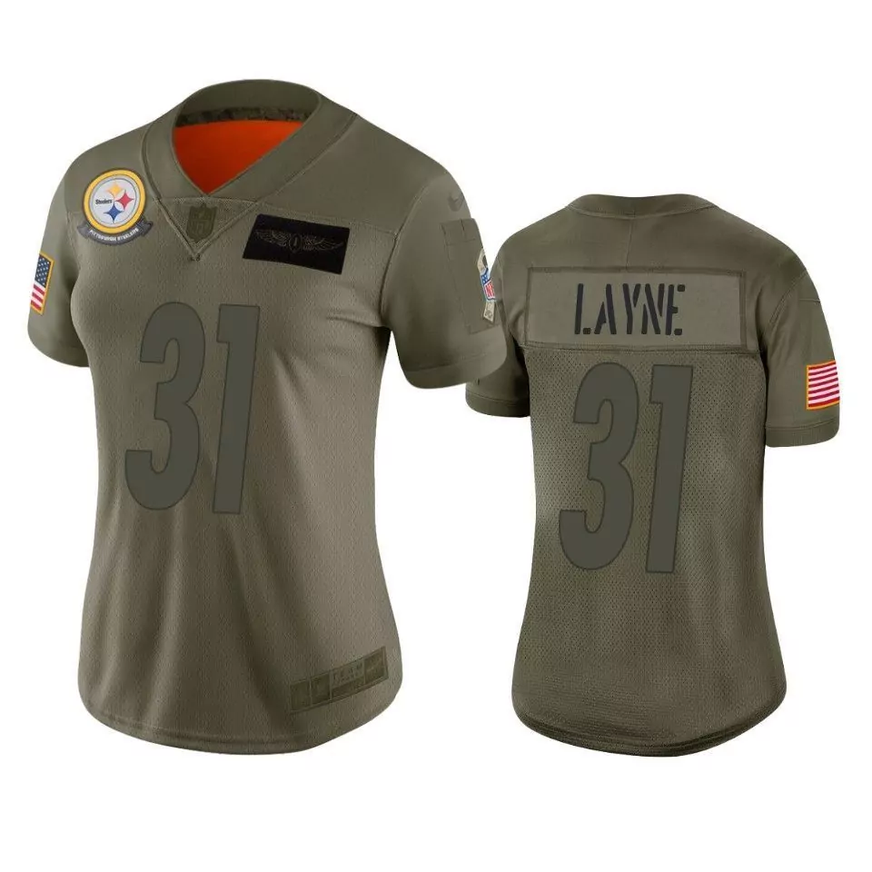 Raheem Layne 31 Jersey Olive Green Salute To Service Pittsburgh Steelers American Flag