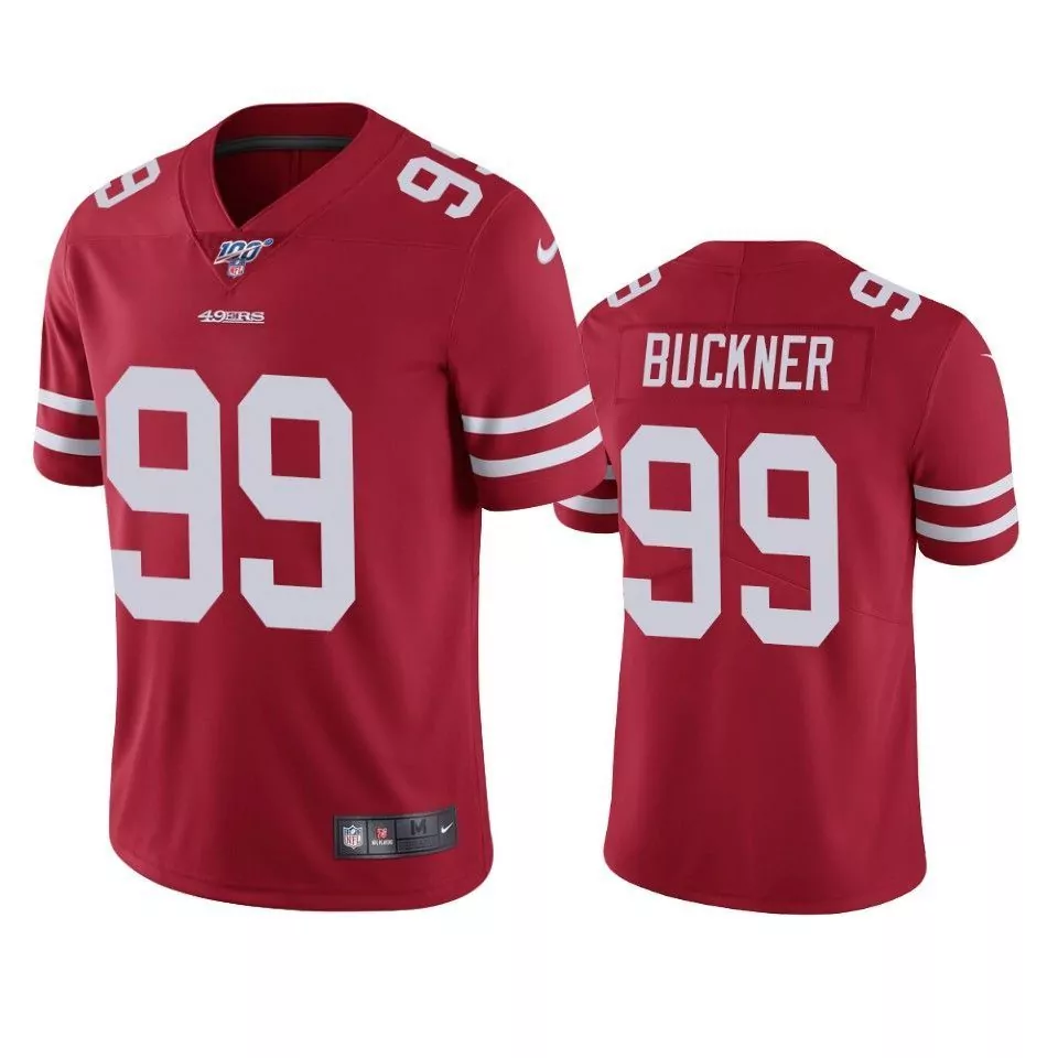 Deforest Buckner 99 49ERS Jersey Red Men Authentic White Limited
