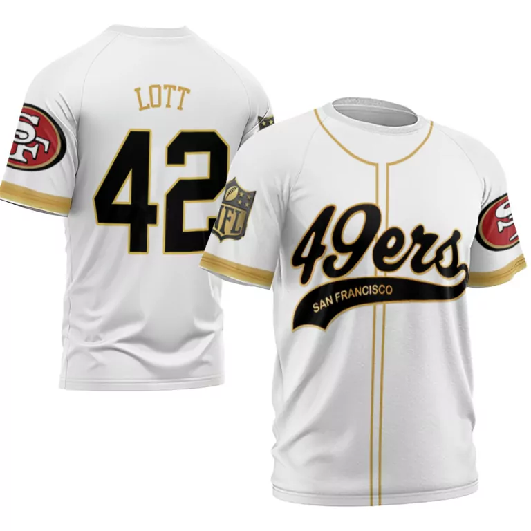 Ronnie Lott 42 Jersey White San Francisco 49ers Men Black Gold Cool Base Limited