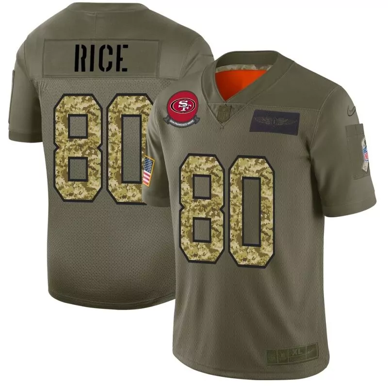 Jerry Rice 80 San Francisco 49ers Jersey Olive Green Salute To Service Us Flag Air Force 2023