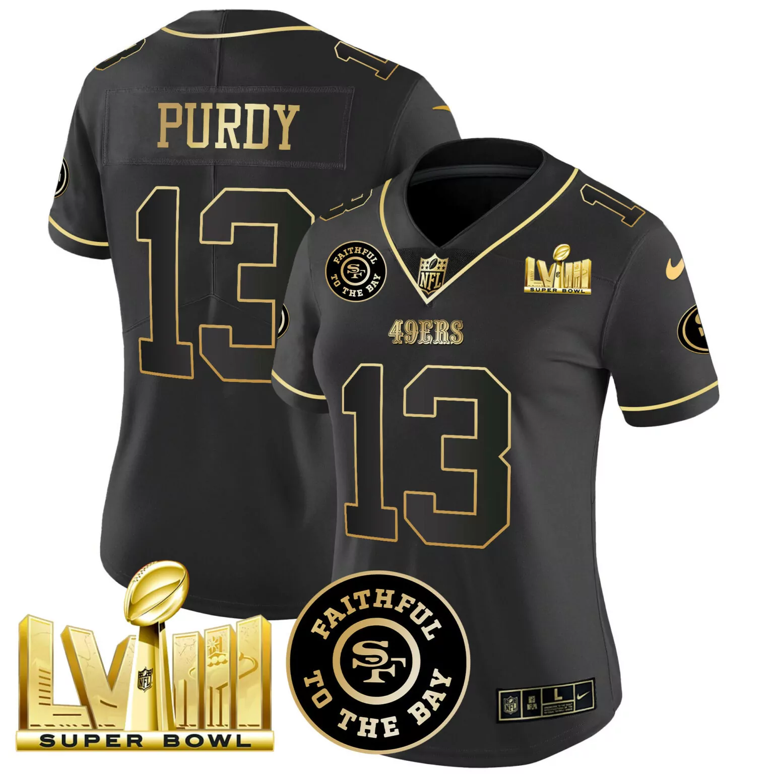 Brock Purdy 13 49ERS Jersey Black Super Bowl Lvii Faithful To Bay 2022 Women Replica