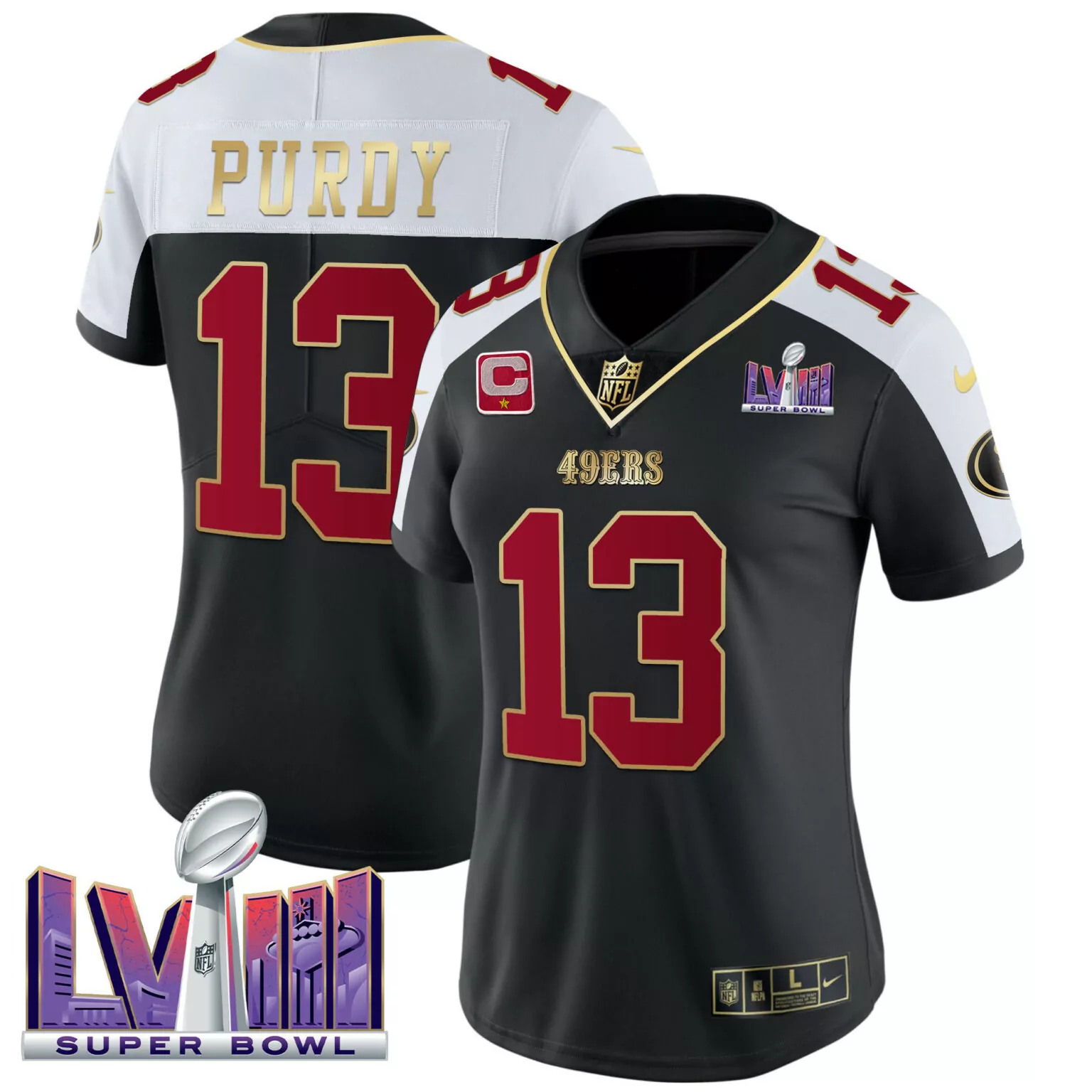Brock Purdy 13 49ERS Jersey Black Super Bowl Lviii Men Alternate Split Design Red