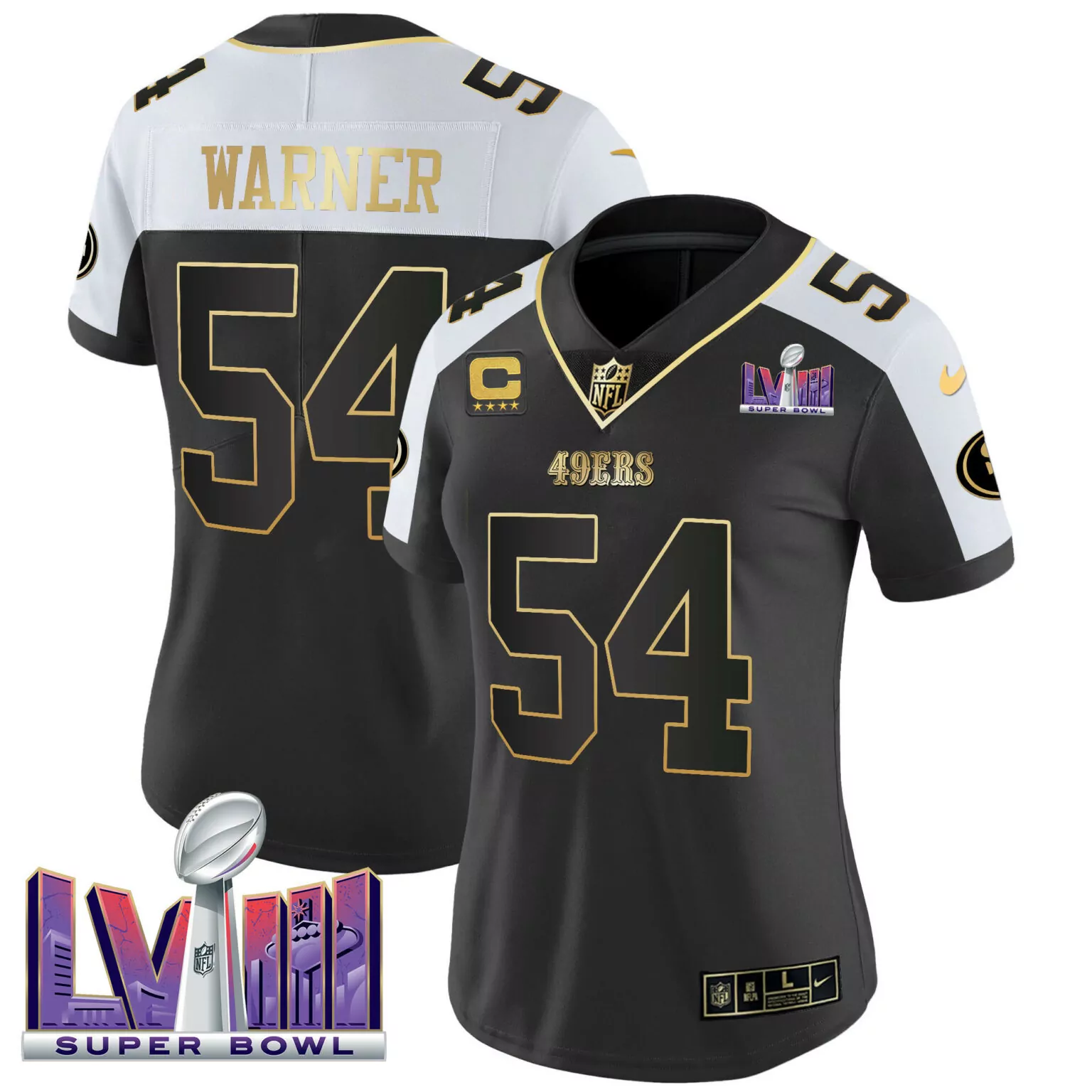 Fred Warner 54 49ERS Jersey Black Super Bowl Lviii Men Player Alternate Split Design