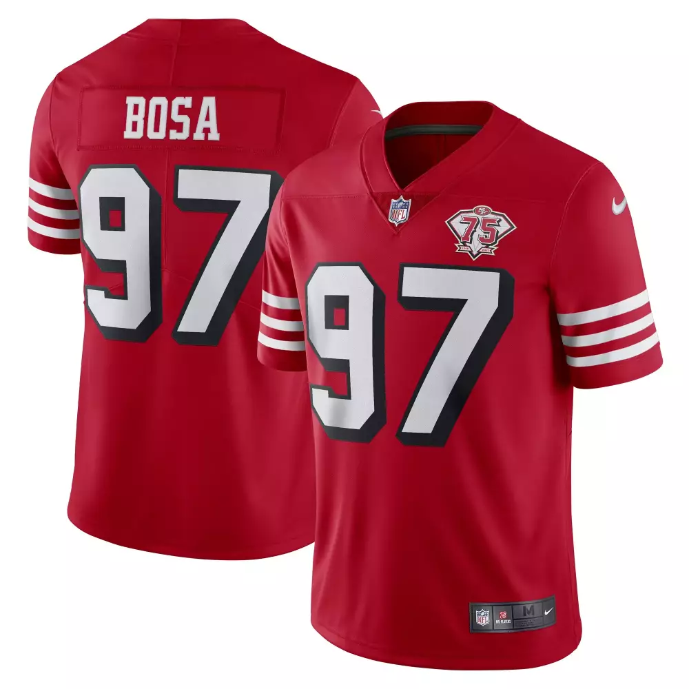 Nick Bosa 97 49ers Jersey Red 75th Anniversary Men Replica White Black