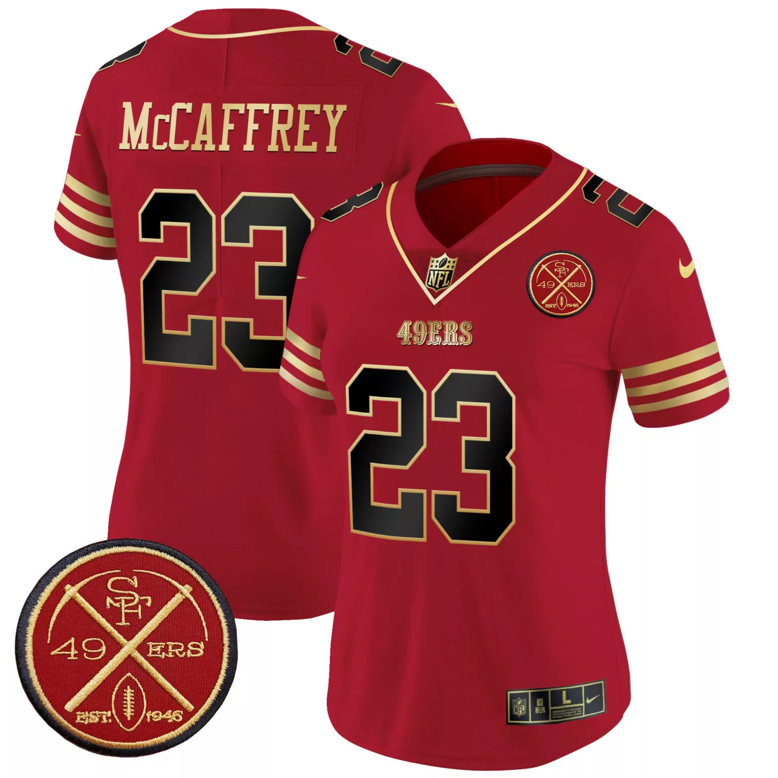 Christian Mccaffrey 23 49ERS Jersey Red 1946 Men NFL Gold Black All Stitched