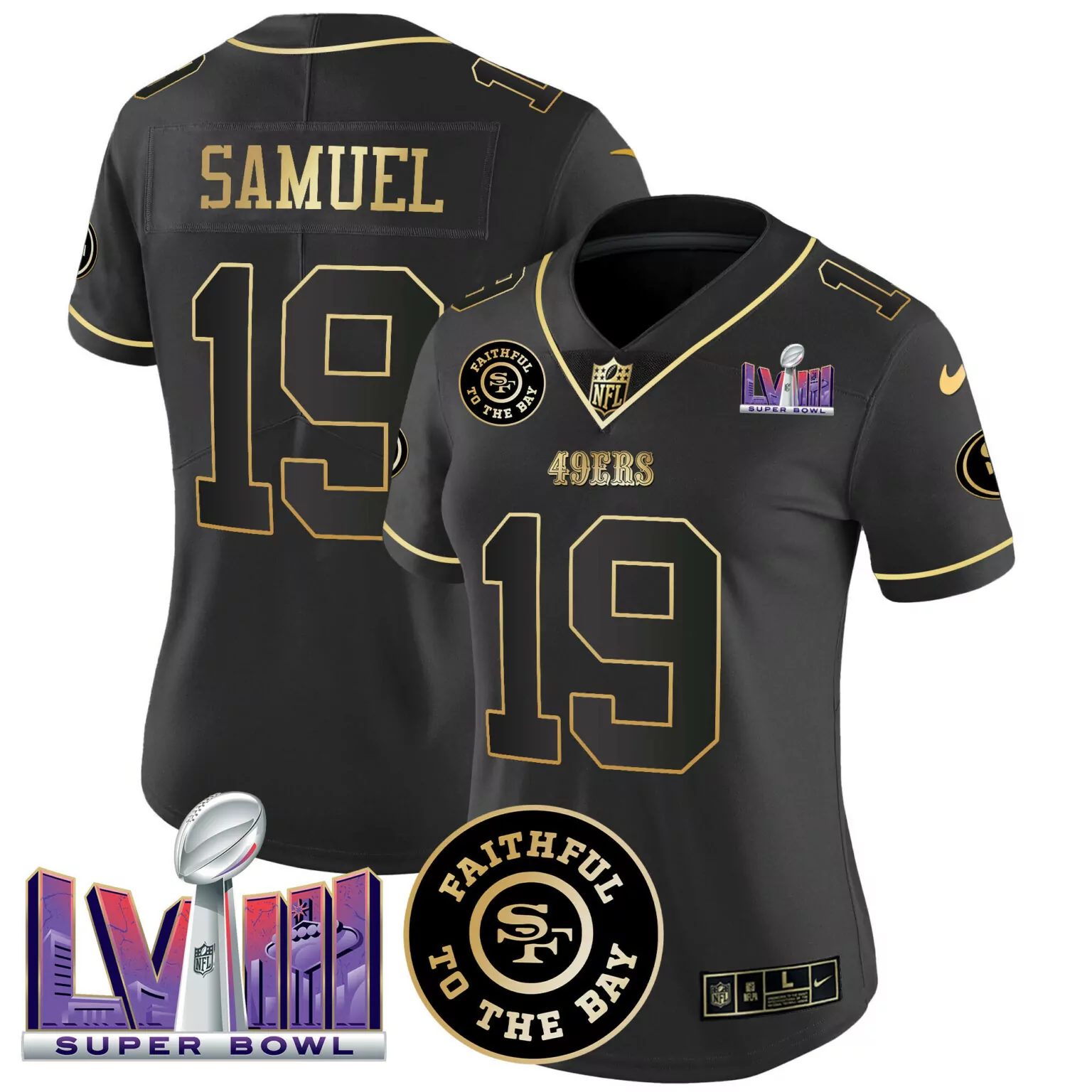 Deebo Samuel 19 49ERS Jersey Black Super Bowl Lv Men Player Gold v2 All Stitched